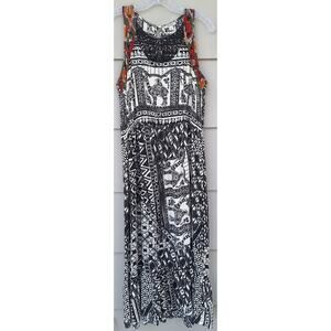 Lucky Brand Bohemian Crochet Embellished Ruffle Maxi Dress Black Cream L India